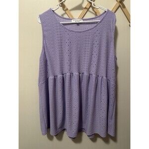 Chicsoul Purple Eyelet Babydoll Tank Size 3X